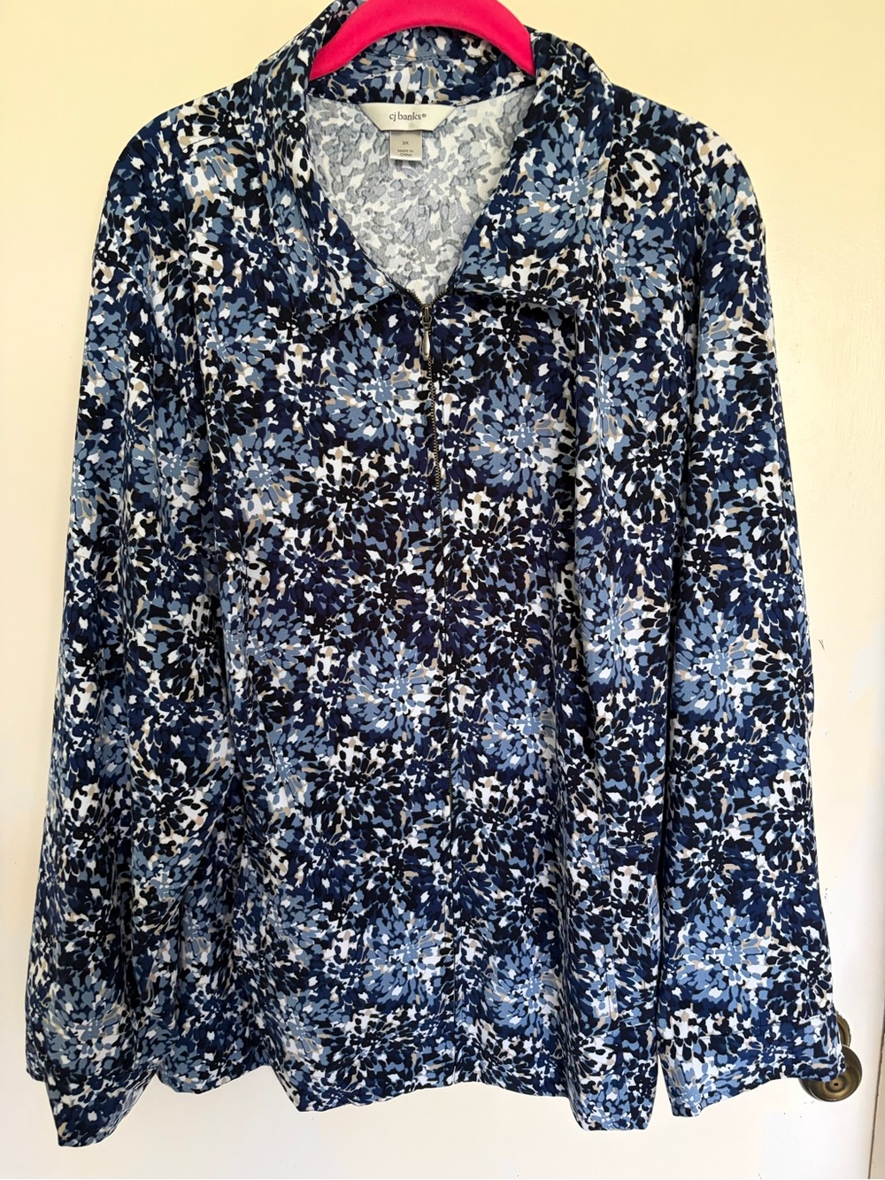 NWT CJ Banks Navy Blue Floral Zip-Front Jacket